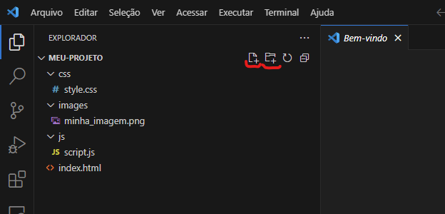 Explorador de arquivos do VS Code